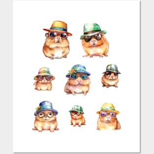 Cute Capybara Wearing Hats Sunglasses Posters and Art